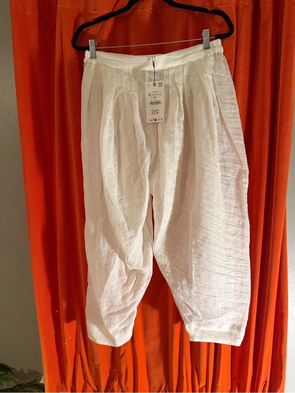Zara White Lightweight Linen cropped pants NWT